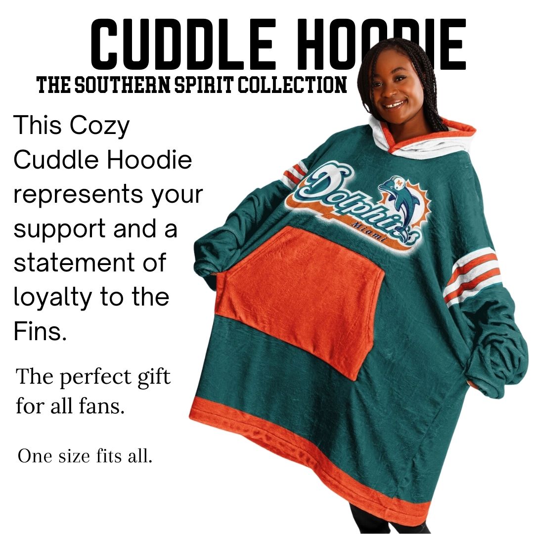 Miami Dolphins Classic Retro Throwback Aqua Football Cuddle Hoodie