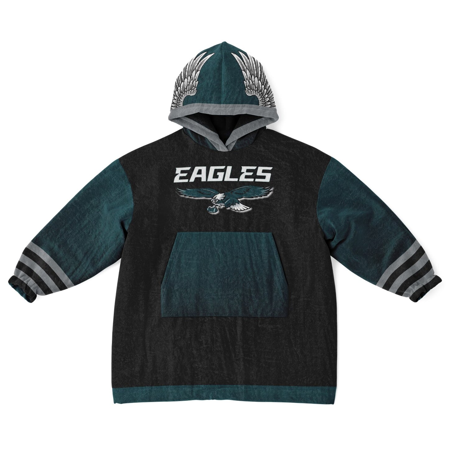 Youth  Eagles Reversible Cozy Cuddle Hoodie Eagles, 2 in 1, Green & Black Hooded Blanket for Young Fans