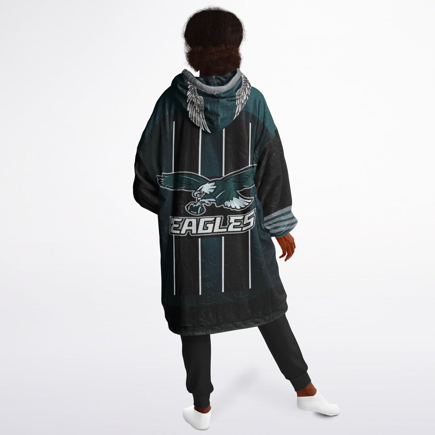 Youth  Eagles Reversible Cozy Cuddle Hoodie Eagles, 2 in 1, Green & Black Hooded Blanket for Young Fans