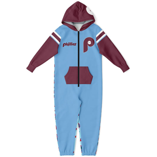 Youth Philly Phillies Retro Jumpsuit Youth Hooded Jumpsuit Gift for Phillies Young Fans