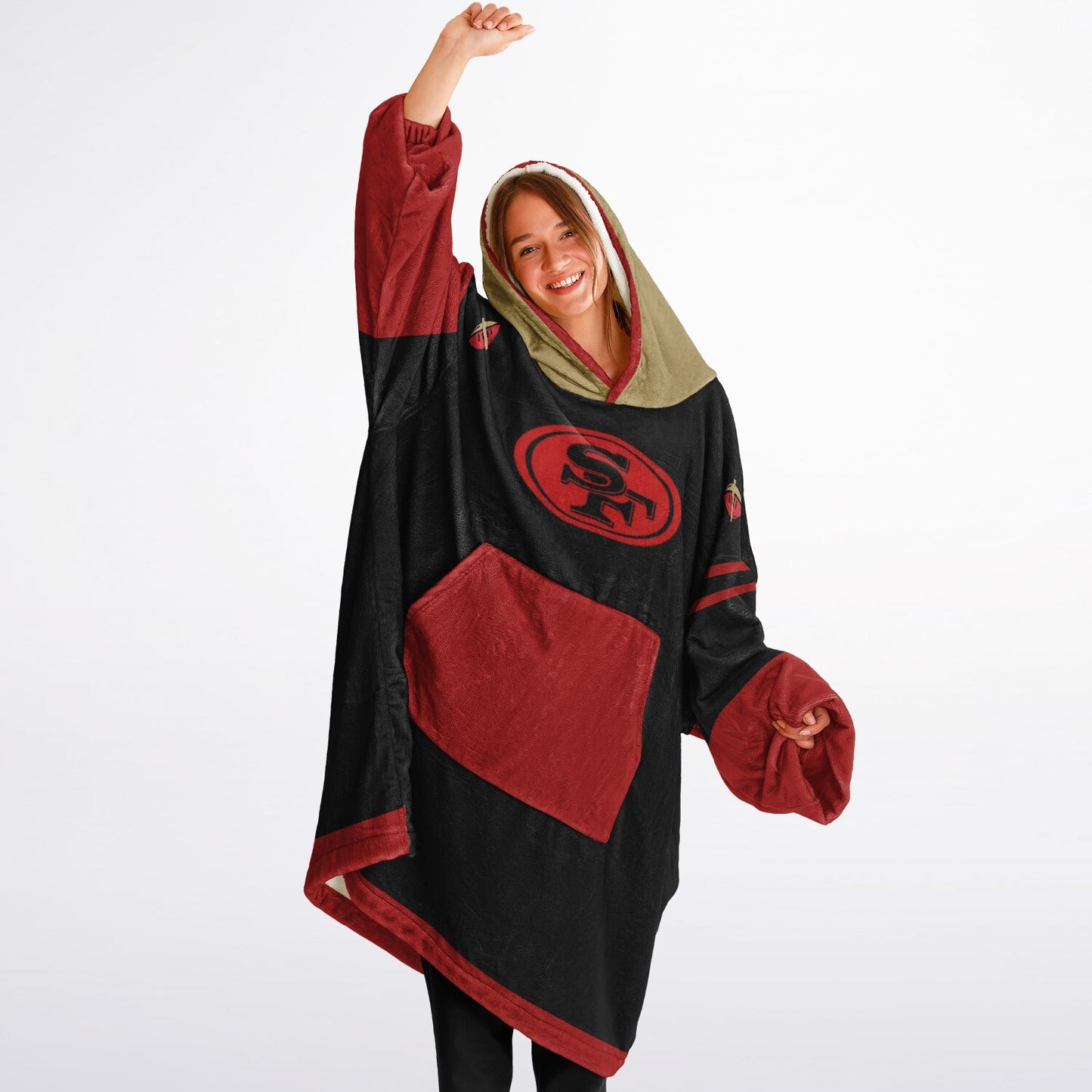 49ers Black Oversize Cuddle Hoodie San Francisco 49ers Cozy Hooded Blanket Gift