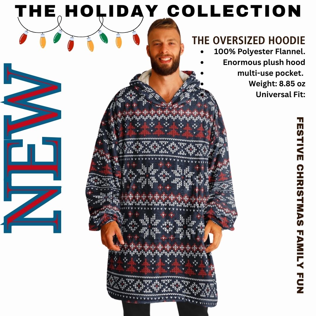 Holiday Christmas White Horse Blue Oversize Hooded Blanket Fun SnuggleFit