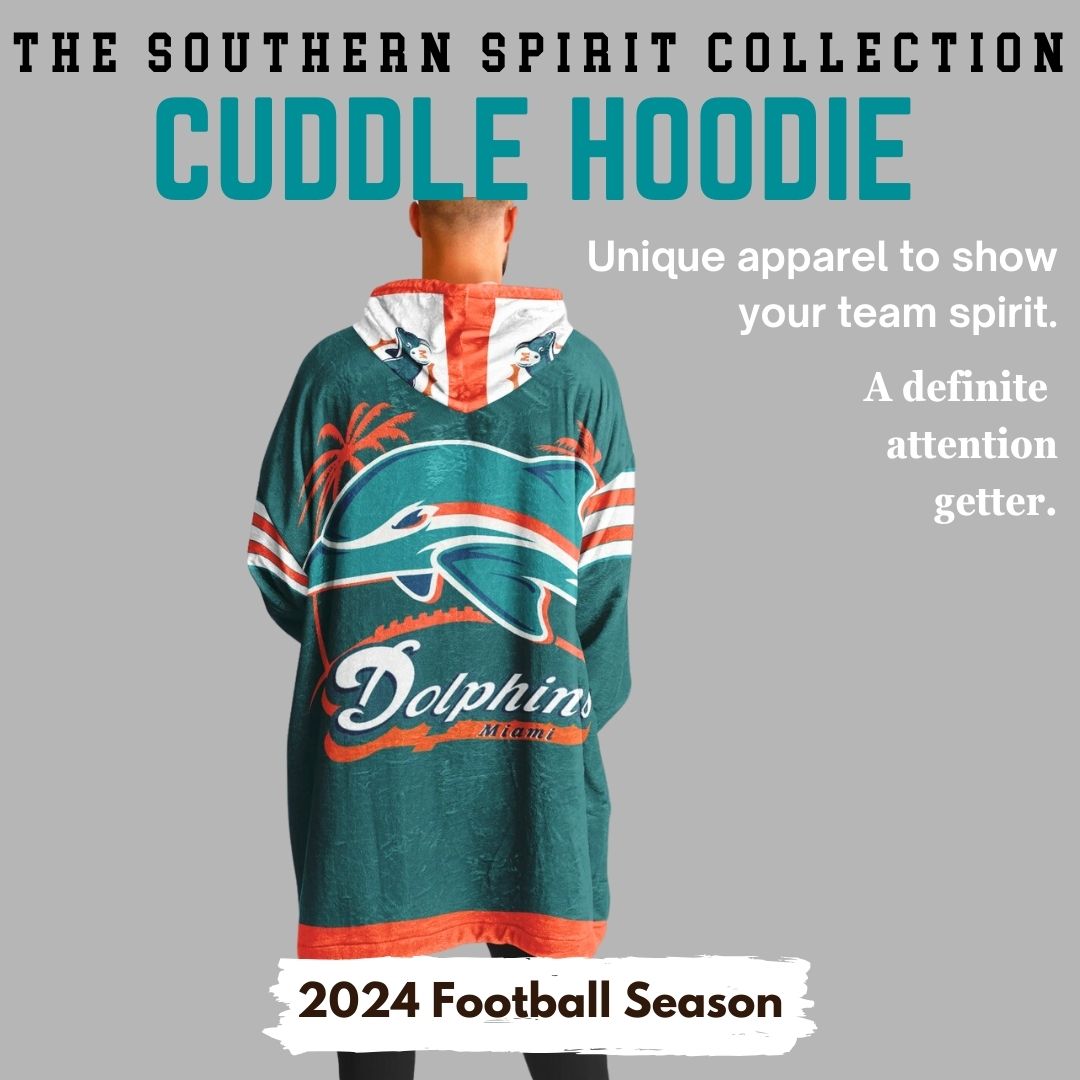 Miami Dolphins Classic Retro Throwback Aqua Football Cuddle Hoodie