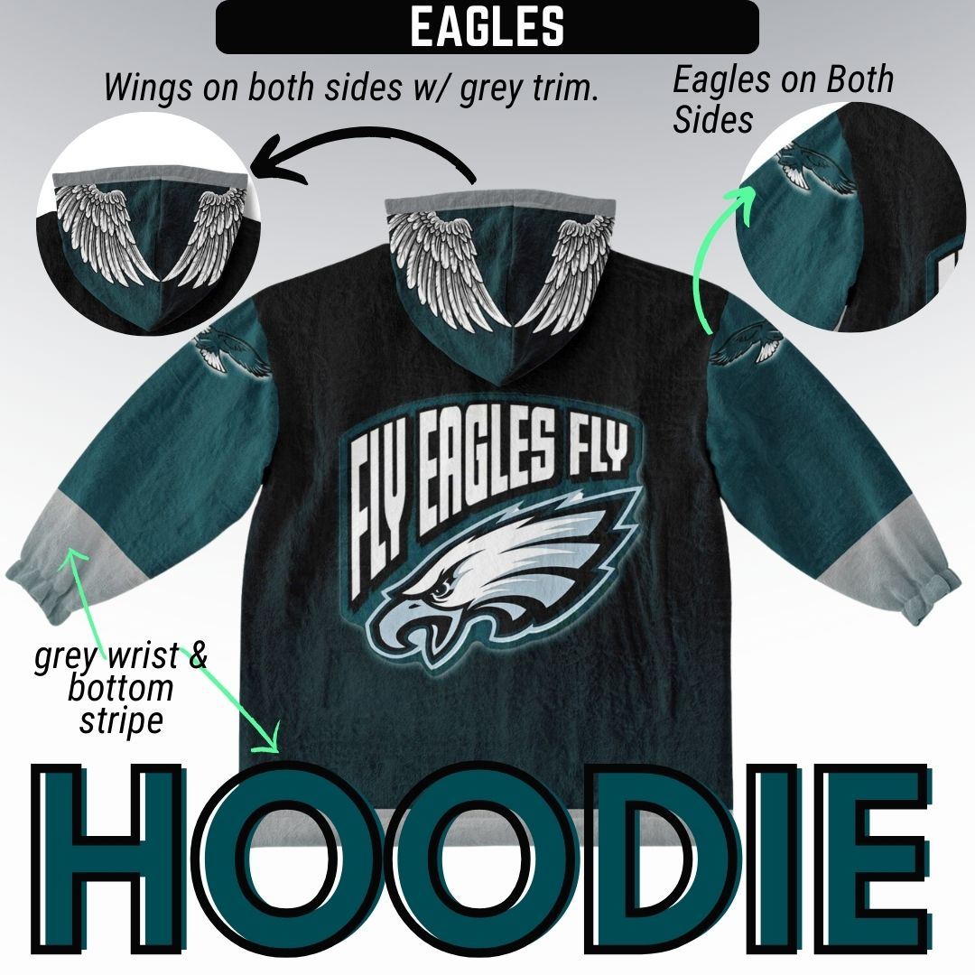 Youth Eagles  Black & Green Sleeves Design Cuddle Hoodie Great Gift for Young Birds Fans