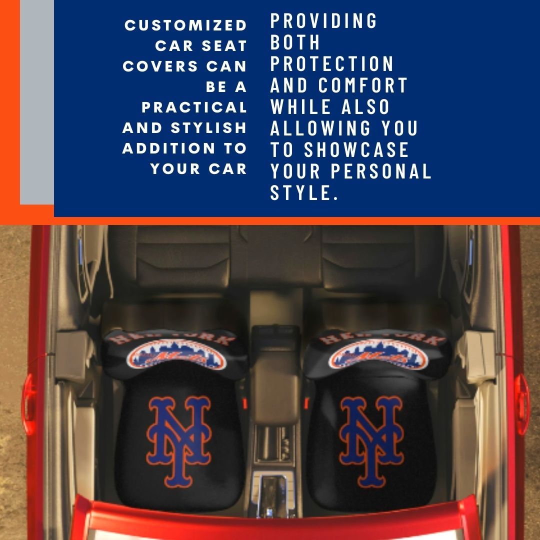 NY Mets Car Seat Covers, black w/ NY Mets images Truck seat covers, NY Mets fan gift, car accessories gift