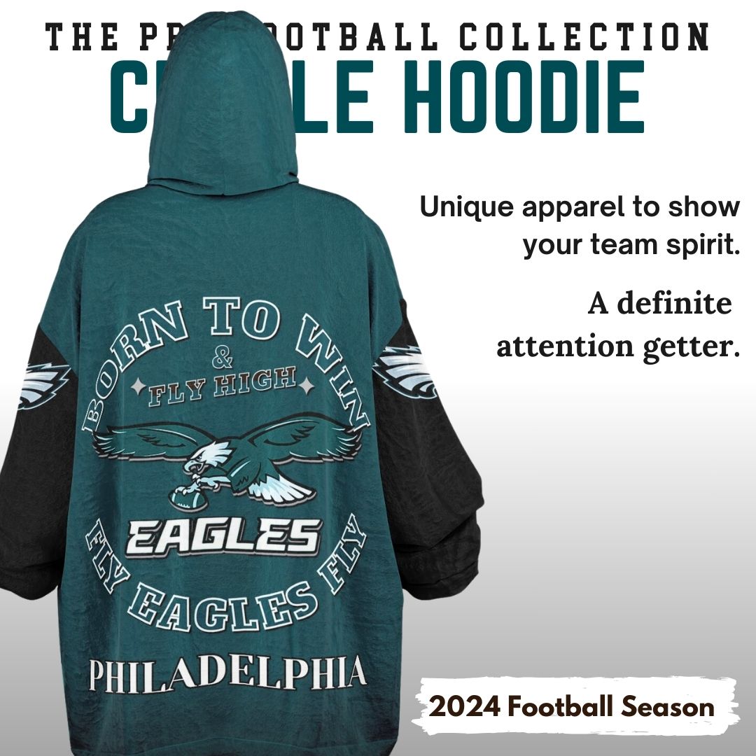 Eagles Home Green & Black Sleeves  "Born To Win" "Fly Eagles Fly"  Cuddle Hoodie