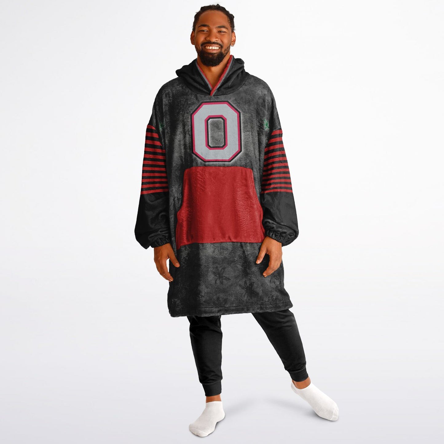 Buckeye Black Classic  Ohio State Football Cuddle Hoodie Striped Sleeves Retro Look