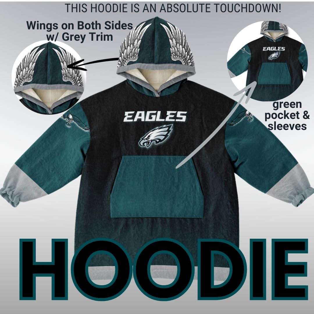 Youth Eagles  Black & Green Sleeves Design Cuddle Hoodie Great Gift for Young Birds Fans