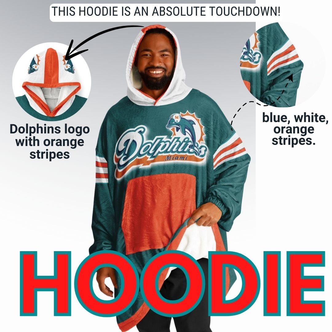 Miami Dolphins Classic Retro Throwback Aqua Football Cuddle Hoodie