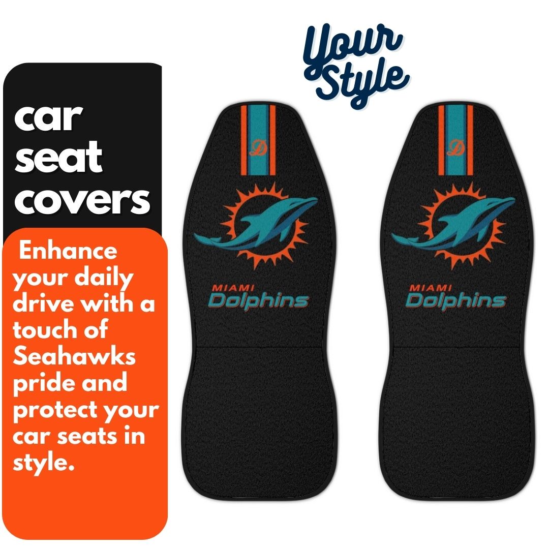 Miami football Car Seat Covers,  Dolphins Truck Seat Protector, Dolphins Fan Gift, Black Seat Covers Gift for Dolphins Fans