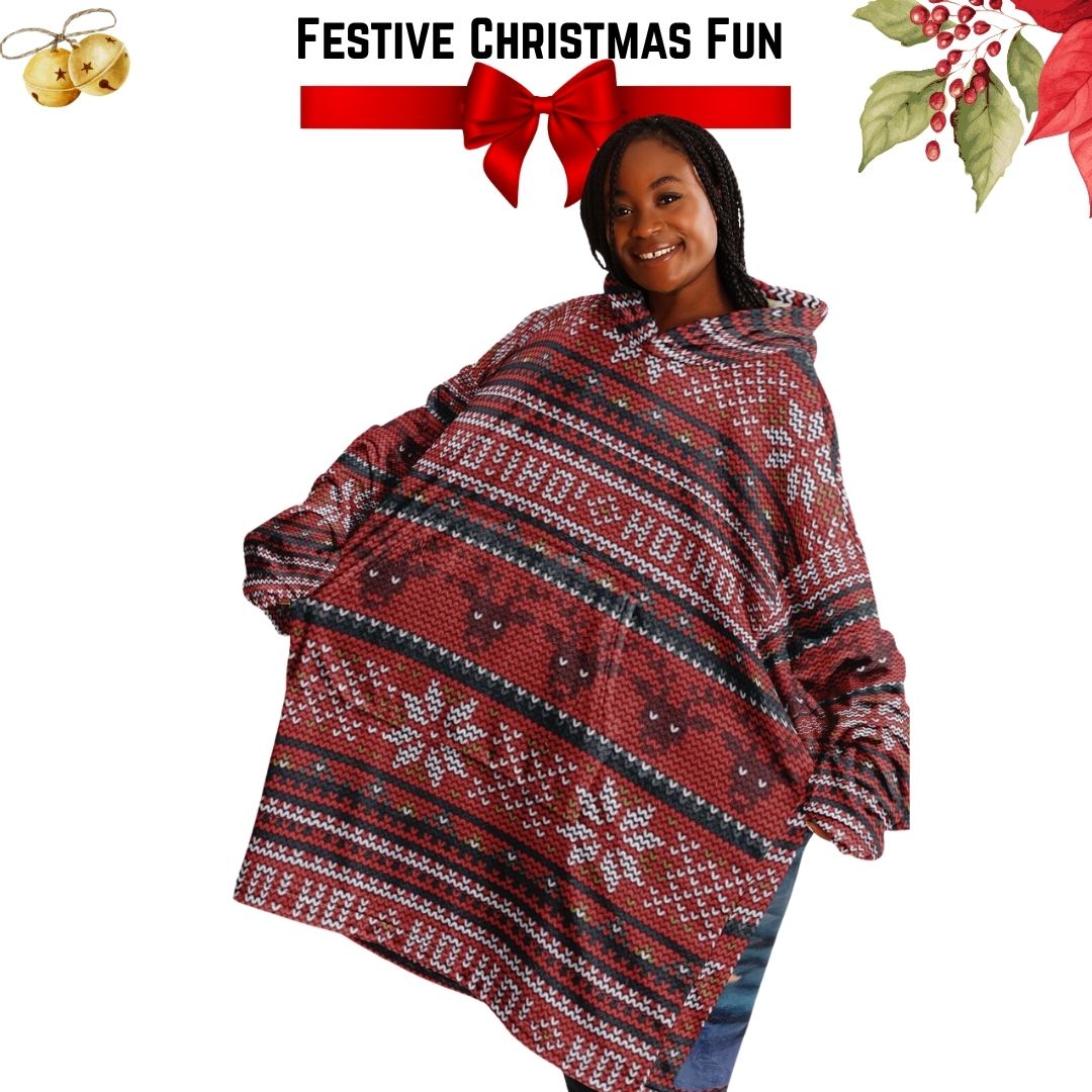 Red Christmas Santa Reindeer Oversize Hooded Blanket Fun SnuggleFit