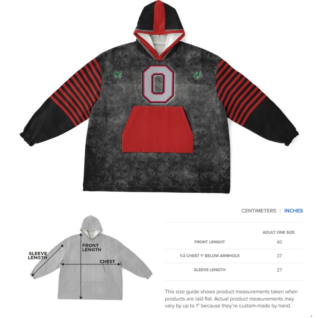 Buckeye Black Classic  Ohio State Football Cuddle Hoodie Striped Sleeves Retro Look