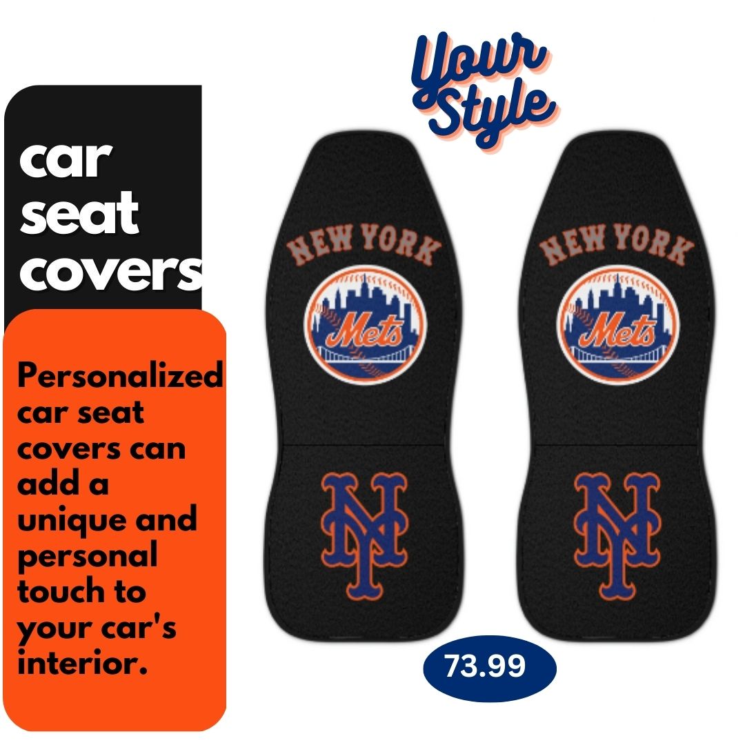 NY Mets Car Seat Covers, black w/ NY Mets images Truck seat covers, NY Mets fan gift, car accessories gift