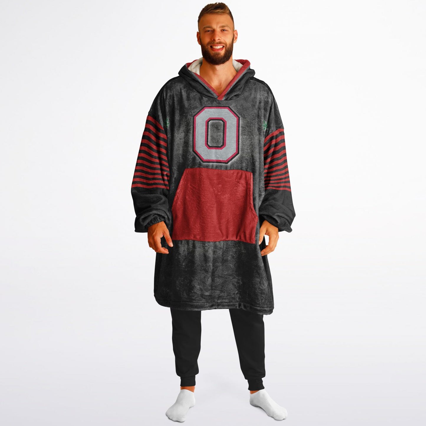 Buckeye Black Classic  Ohio State Football Cuddle Hoodie Striped Sleeves Retro Look