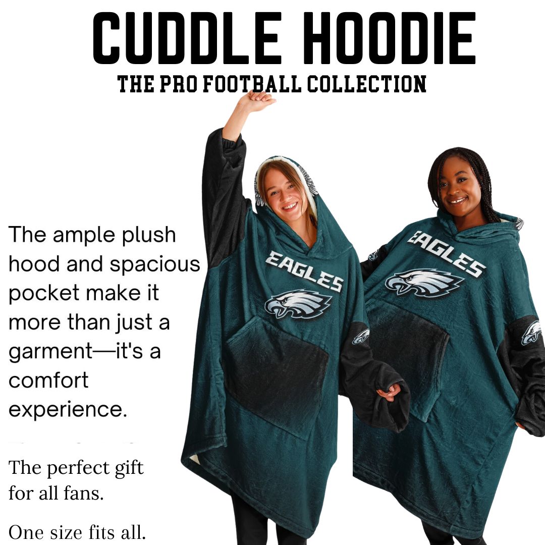 Eagles Home Green & Black Sleeves  "Born To Win" "Fly Eagles Fly"  Cuddle Hoodie