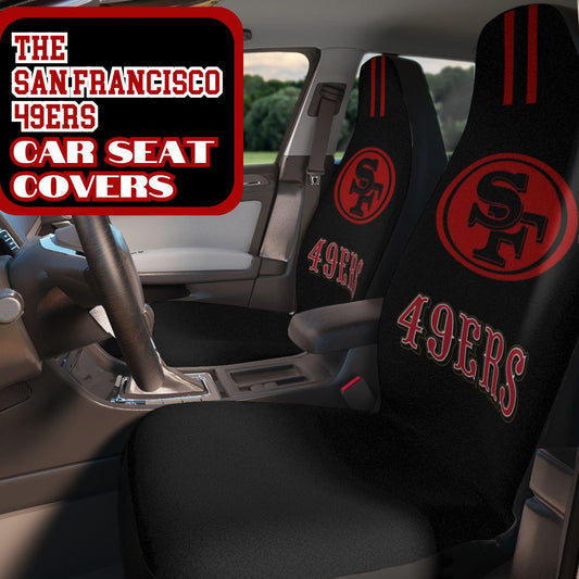 49ers Car Seat Covers, black & striped car seat covers, 49ers fan gift, car accessories gift