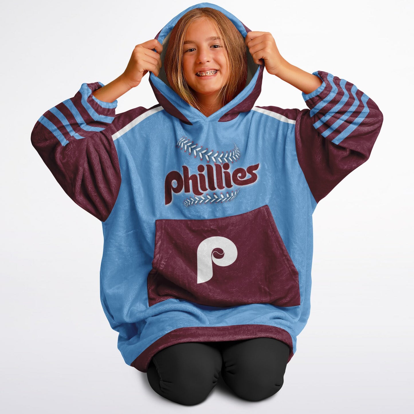 Youth Phillies Retro Light Blue Cuddle Hoodie Great Gift for Young Fans