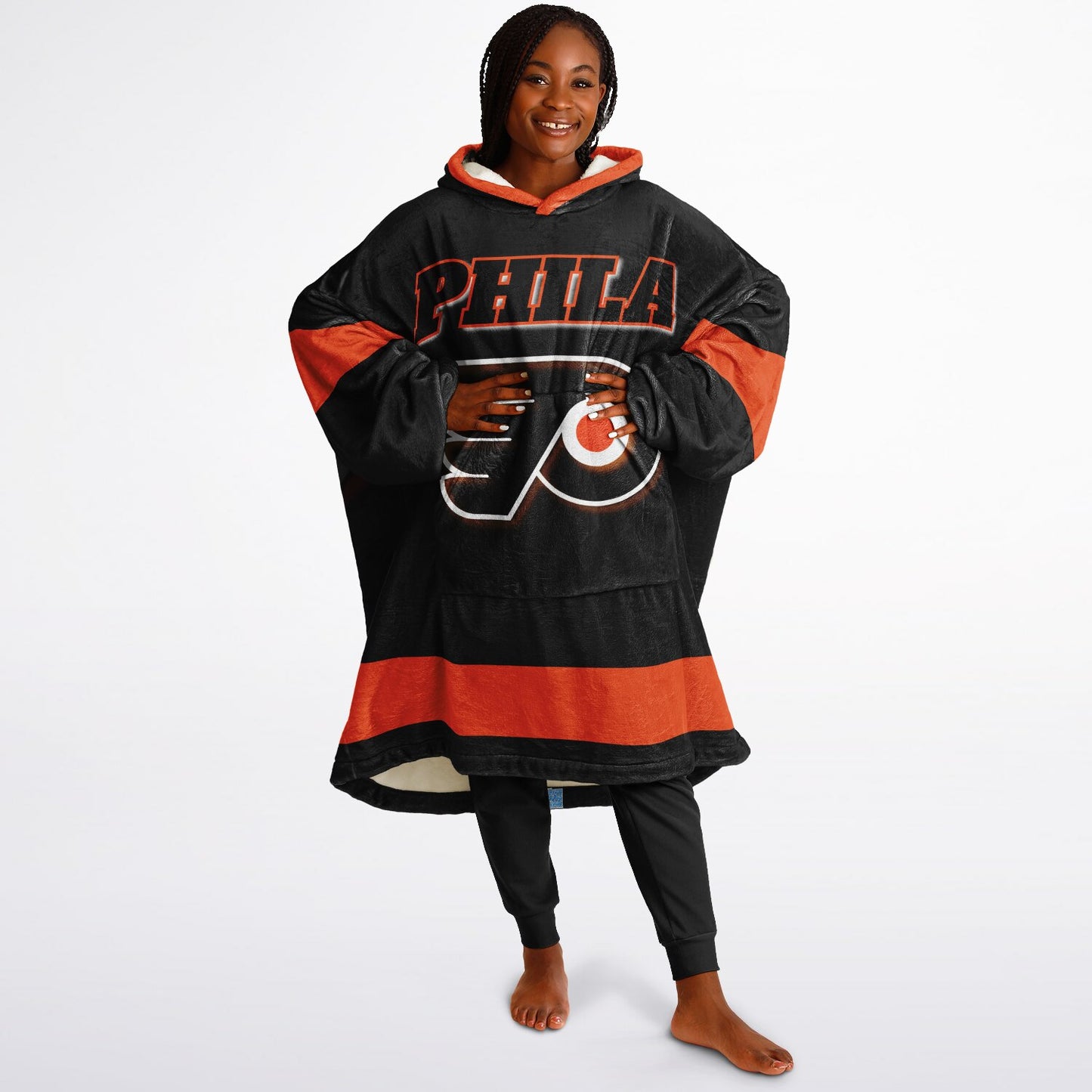 Phila Flyers Hockey Black Oversize Hooded Blanket