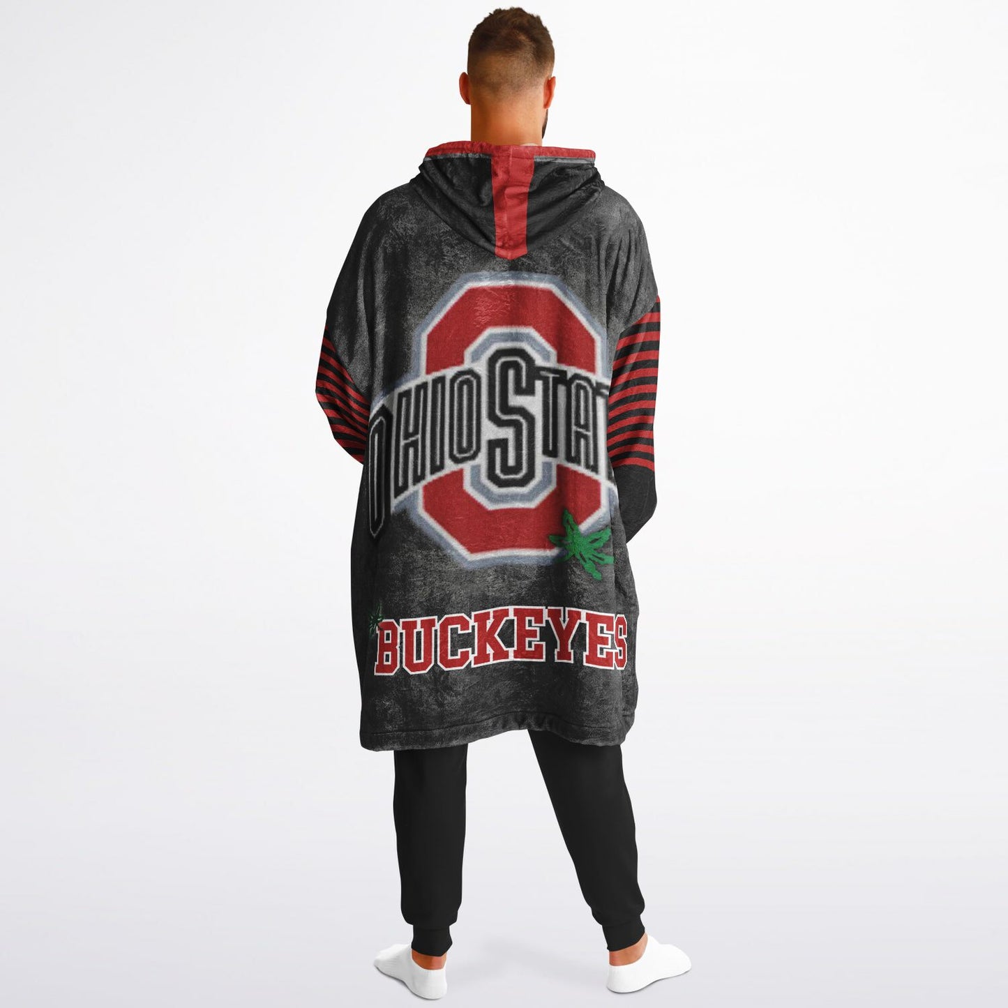 Buckeye Black Classic  Ohio State Football Cuddle Hoodie Striped Sleeves Retro Look