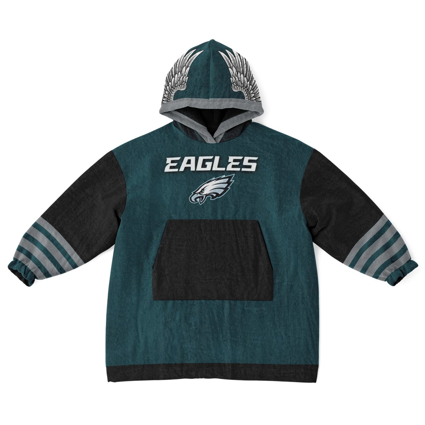 Youth  Eagles Reversible Cozy Cuddle Hoodie Eagles, 2 in 1, Green & Black Hooded Blanket for Young Fans