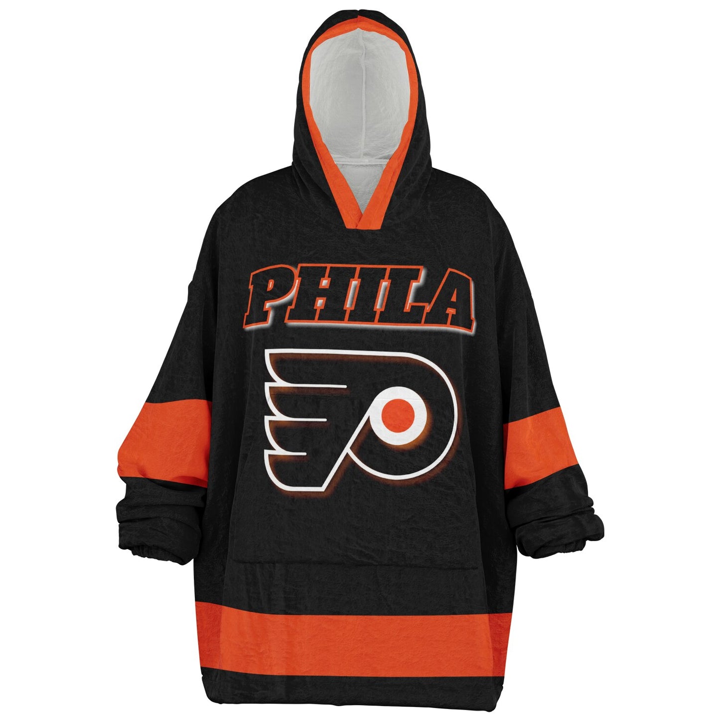 Phila Flyers Hockey Black Oversize Hooded Blanket