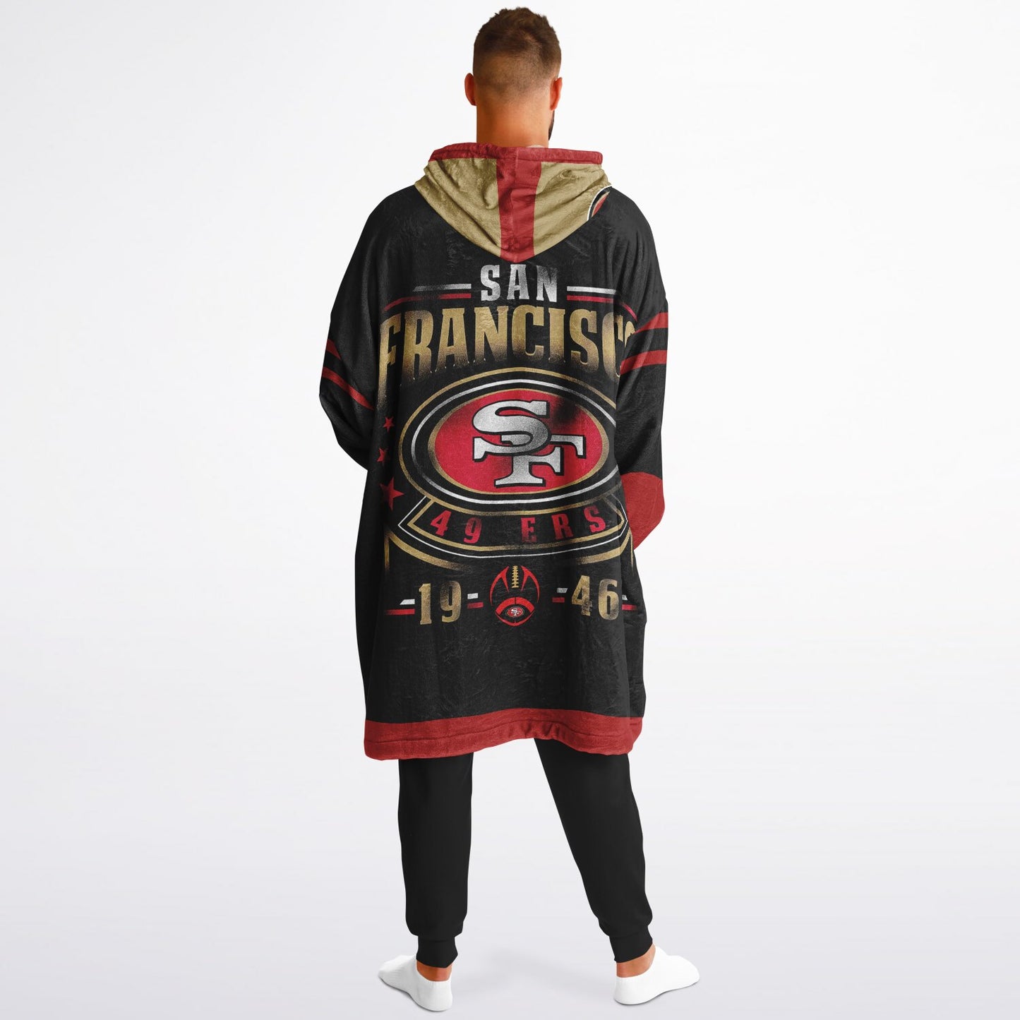 49ers Black Oversize Cuddle Hoodie San Francisco 49ers Cozy Hooded Blanket Gift