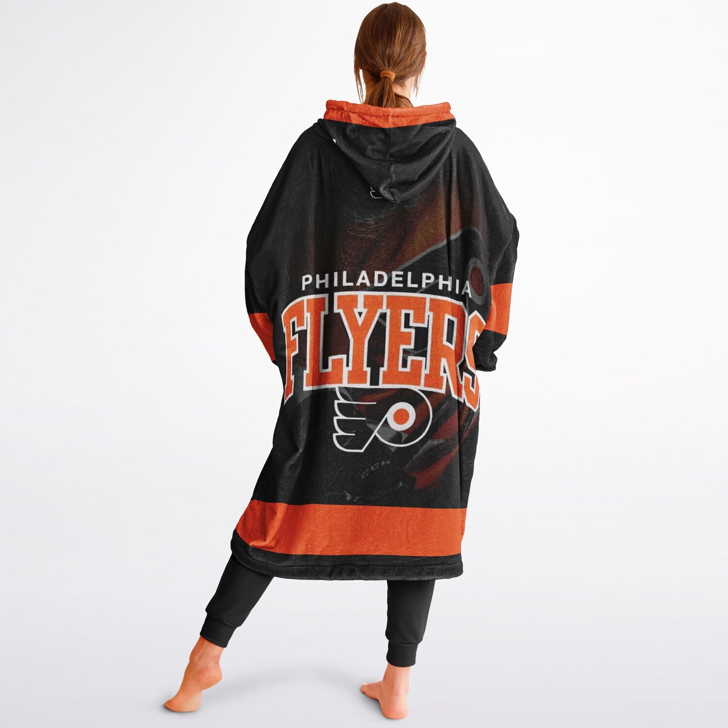 Phila Flyers Hockey Black Oversize Hooded Blanket