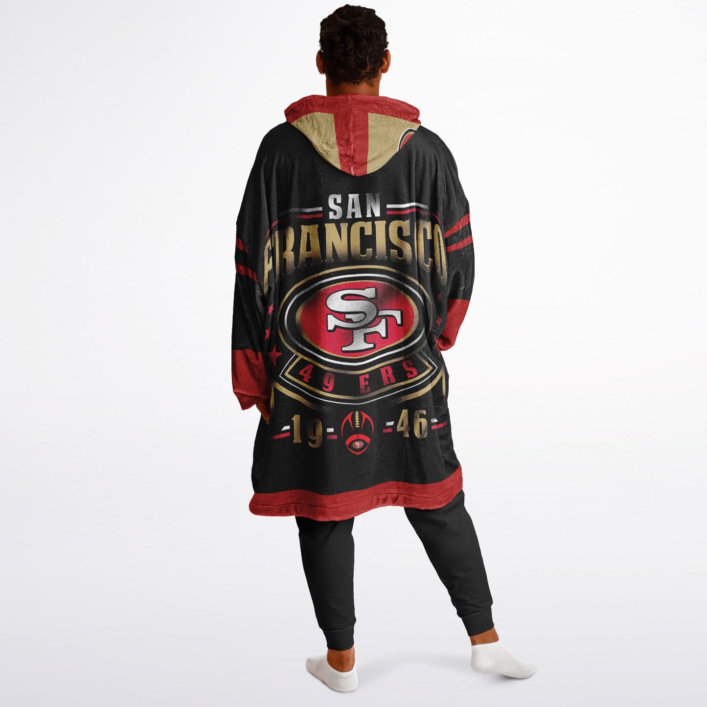 49ers Black Oversize Cuddle Hoodie San Francisco 49ers Cozy Hooded Blanket Gift