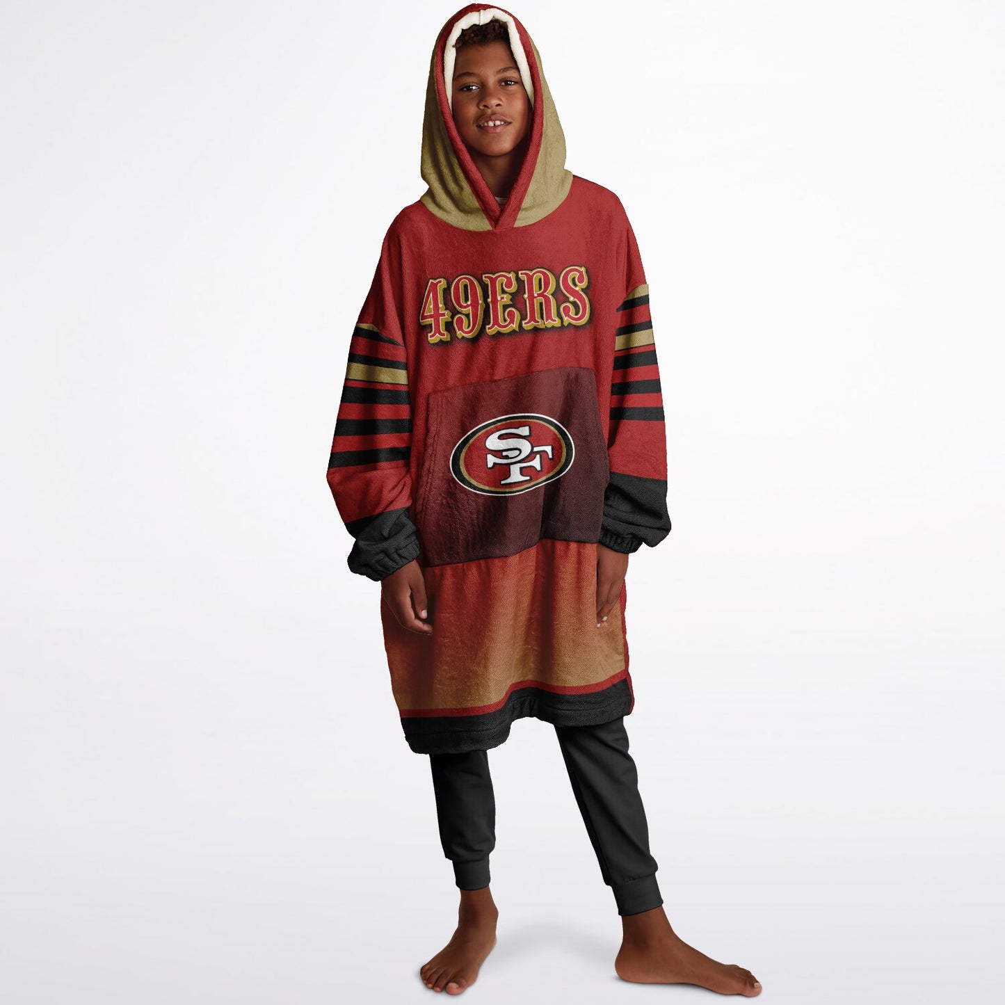 Youth 49ers Red & Black Oversize Cuddle Hoodie Young Fan Gift From Mom Dad