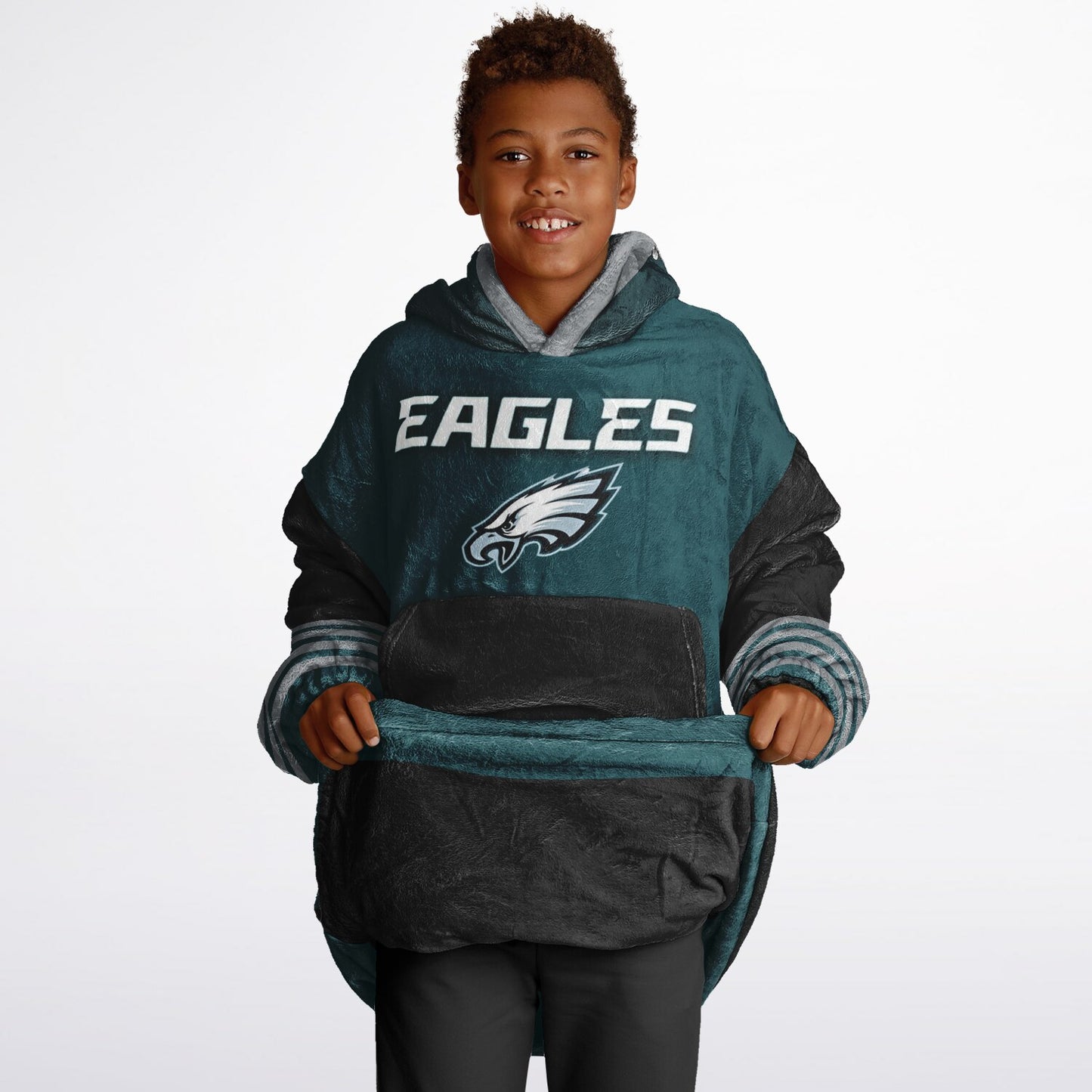 Youth  Eagles Reversible Cozy Cuddle Hoodie Eagles, 2 in 1, Green & Black Hooded Blanket for Young Fans