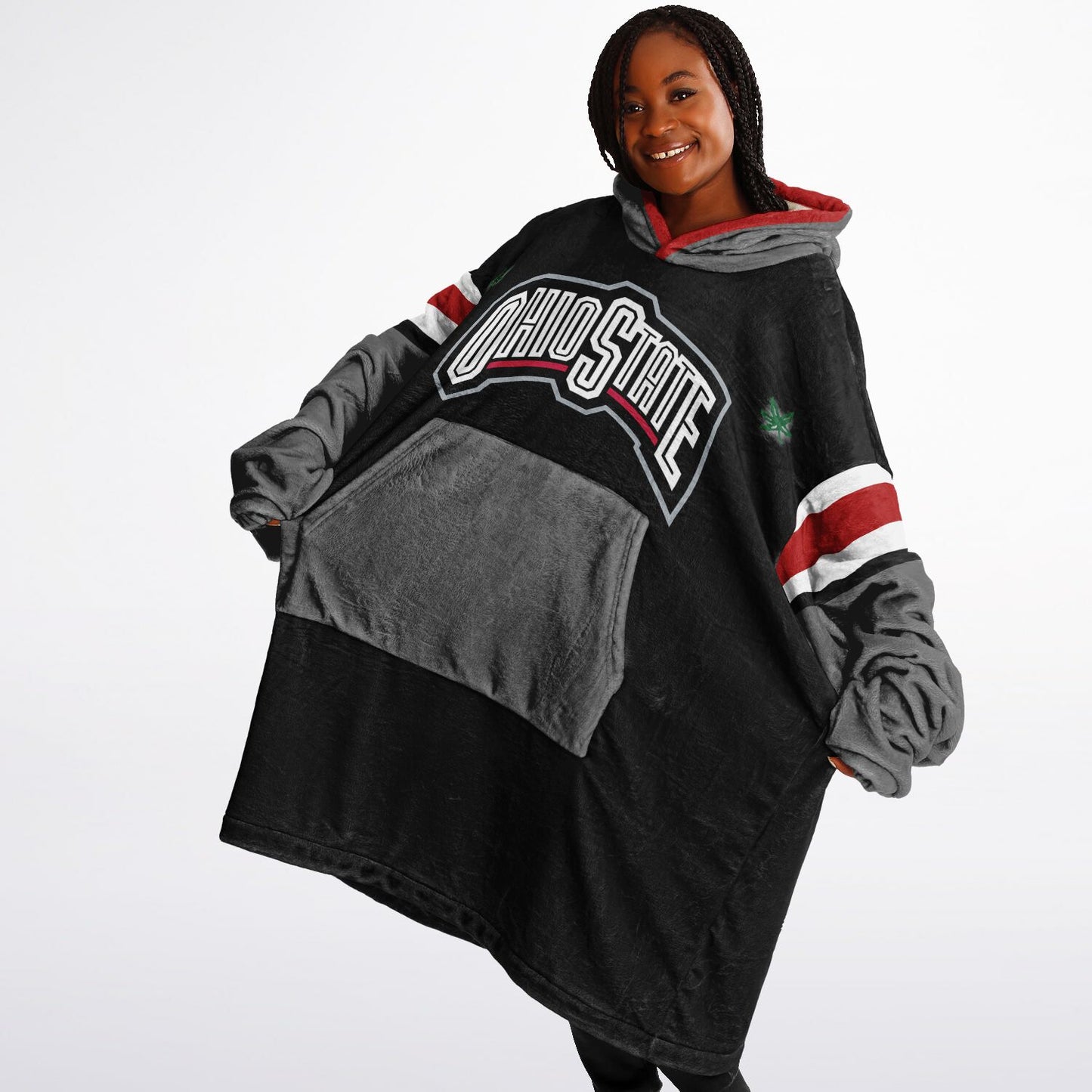 Ohio State Football Cuddle Hoodie Black on Black, Scarlet & Grey