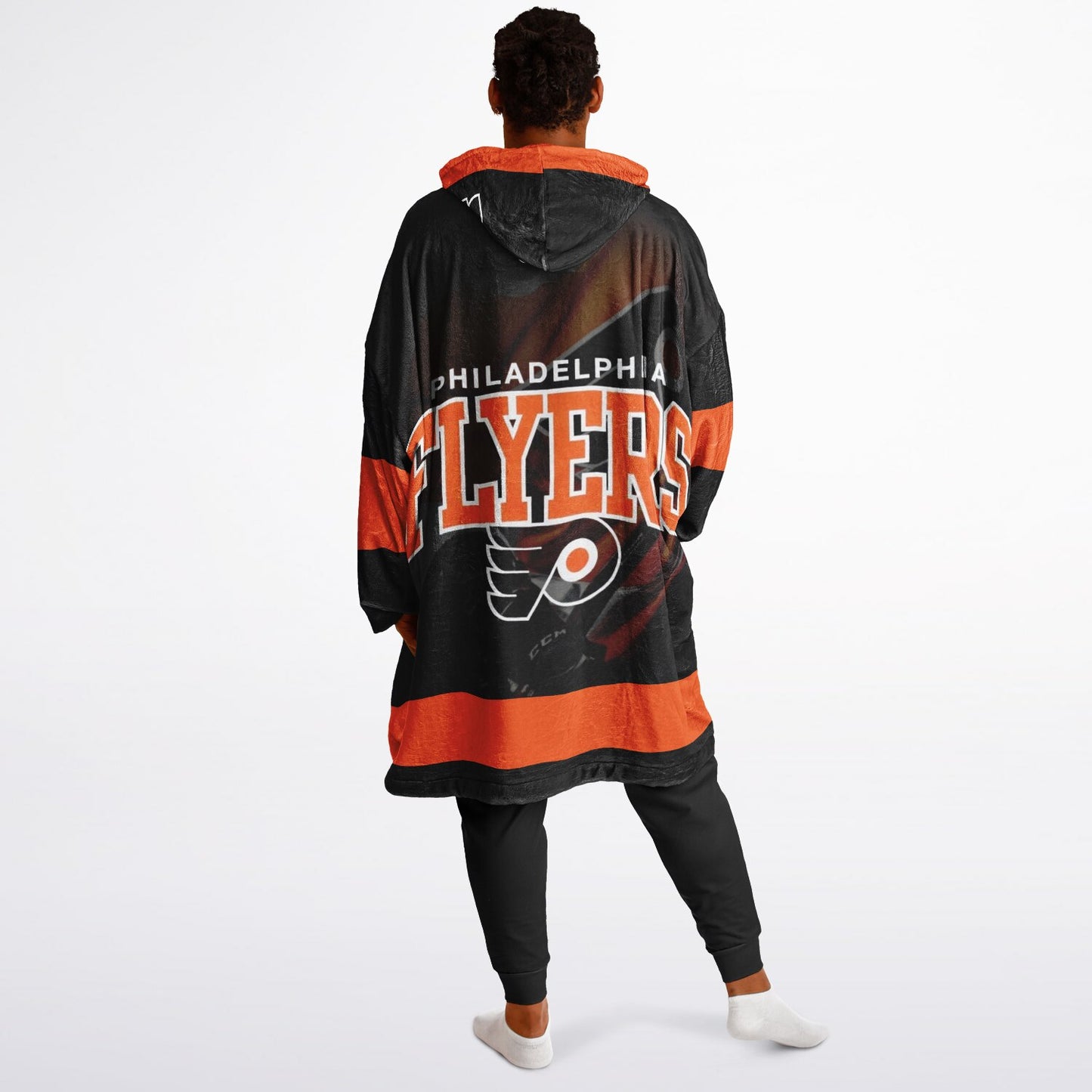 Phila Flyers Hockey Black Oversize Hooded Blanket