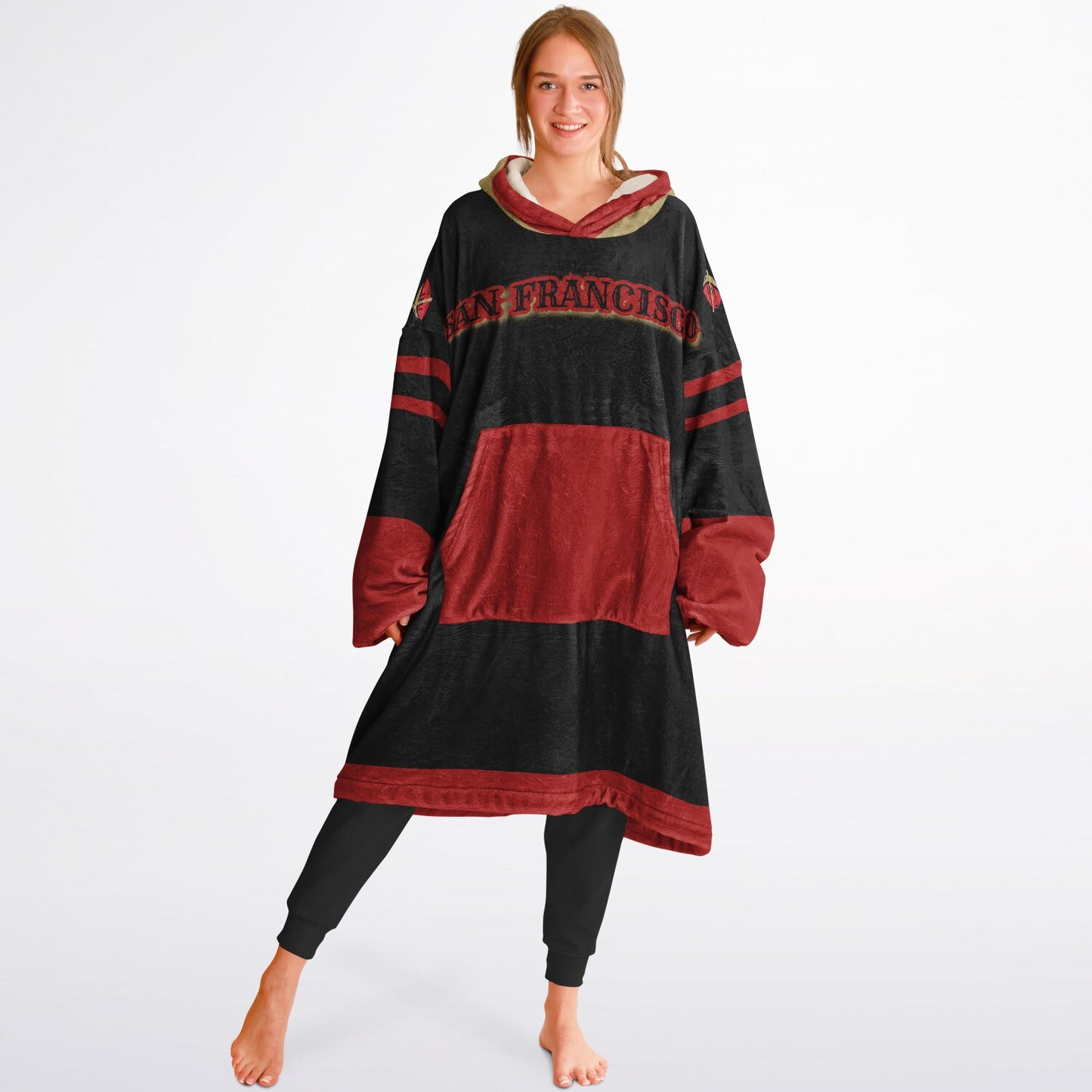 49ers Black Oversize Cuddle Hoodie San Francisco 49ers Cozy Hooded Blanket Gift