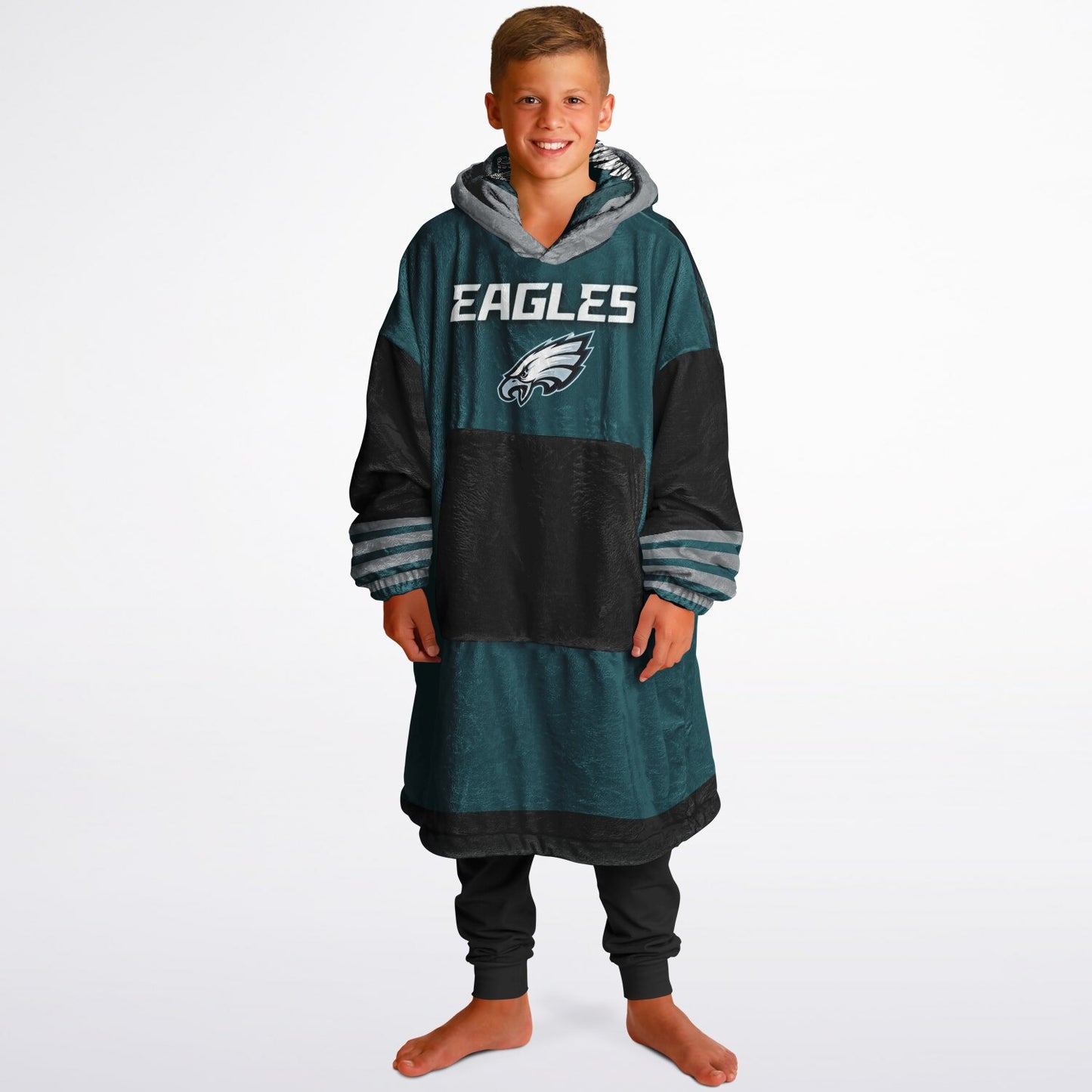 Youth  Eagles Reversible Cozy Cuddle Hoodie Eagles, 2 in 1, Green & Black Hooded Blanket for Young Fans