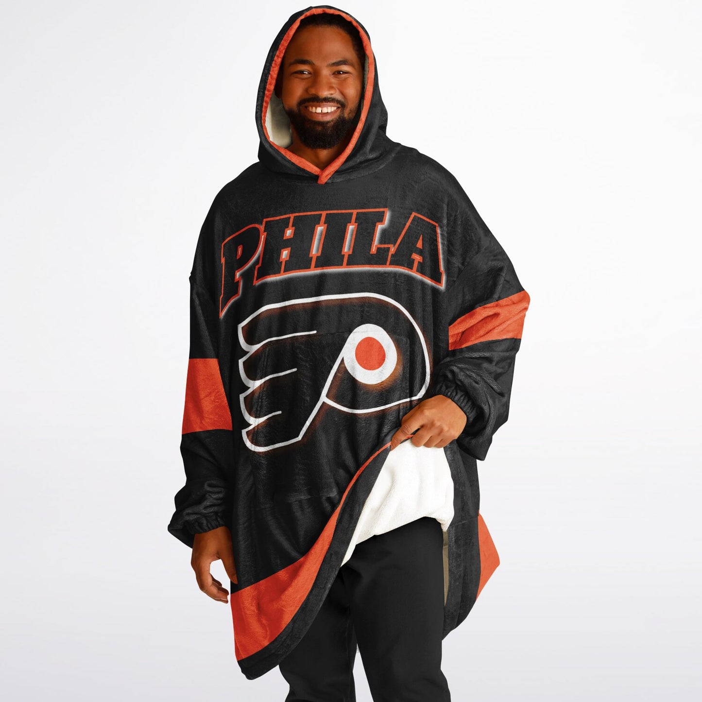 Phila Flyers Hockey Black Oversize Hooded Blanket
