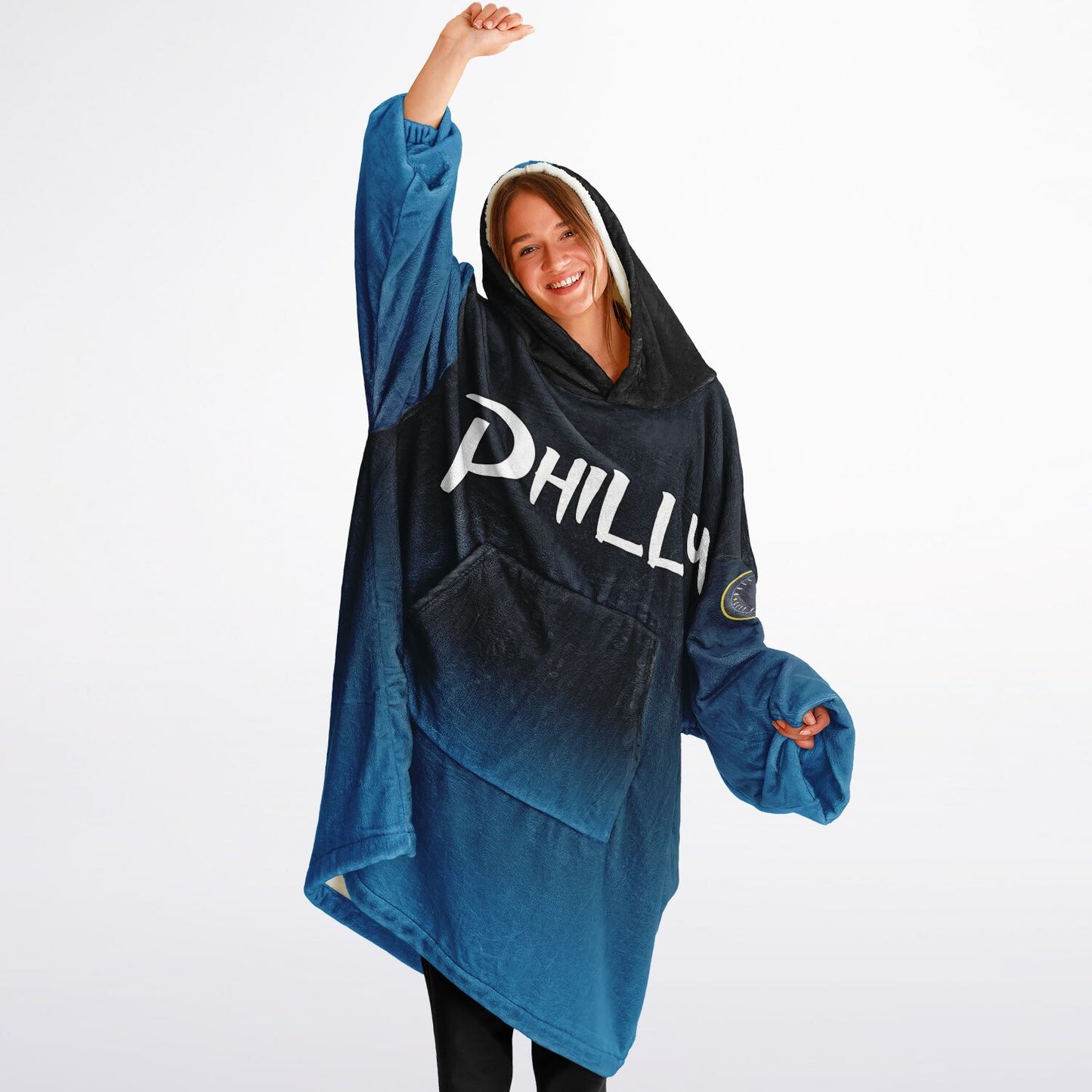 Phillies City Connect Look Hoodie Cuddle Hoodie Black & Blue Phillies Gradient Hoodie Philly Baseball Cuddle Hoodie Fan Gift for Her Gift for Him Philly Baseball Fan Gift