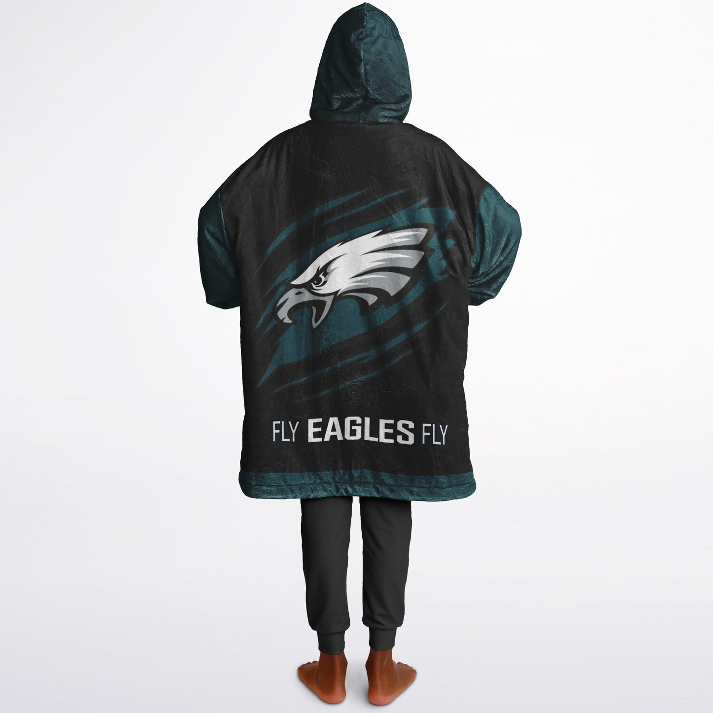 Youth  Eagles Reversible Cozy Cuddle Hoodie Eagles, 2 in 1, Green & Black Hooded Blanket for Young Fans