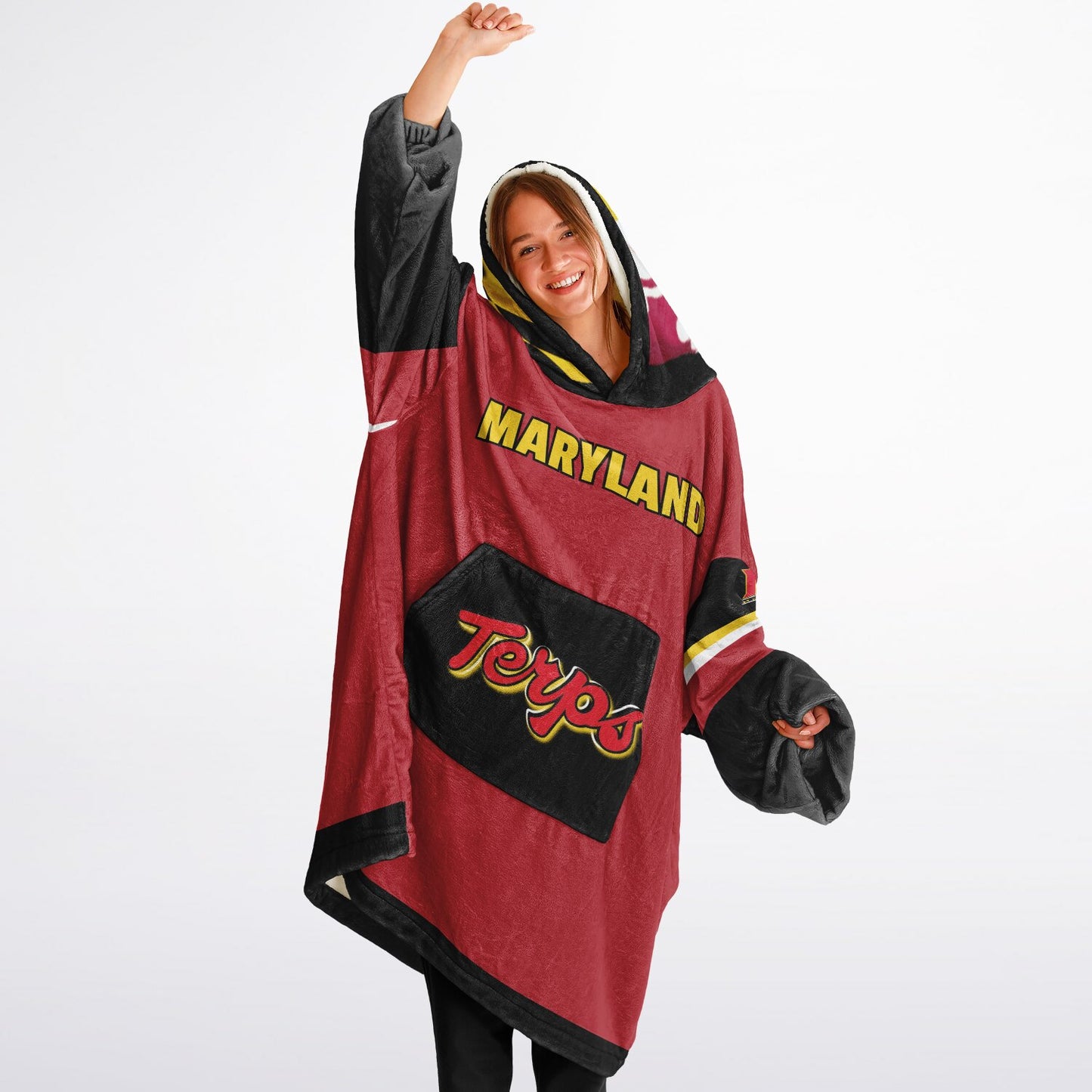 Maryland Terps Red Oversize Hooded Blanket Maryland Cuddle Hoodie Gift for Fans & Alumni