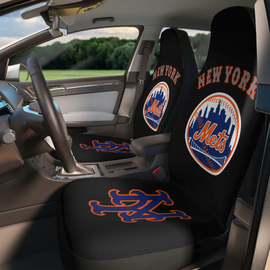 NY Mets Car Seat Covers, black w/ NY Mets images Truck seat covers, NY Mets fan gift, car accessories gift