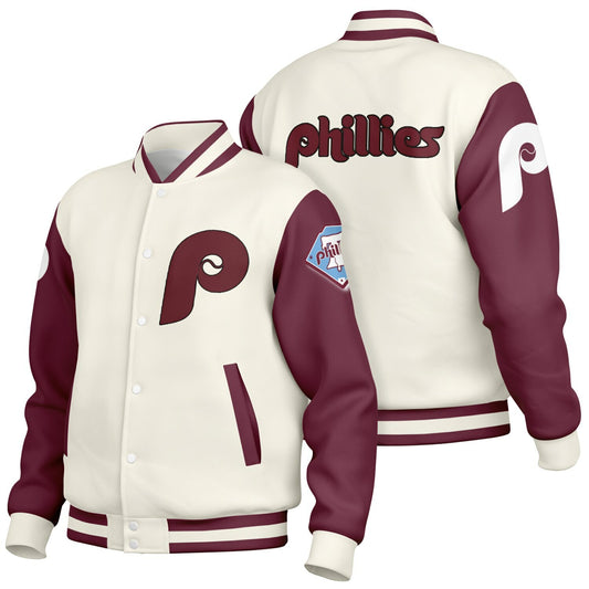 Philadelphia Phillies Cream Varsity Baseball Jacket