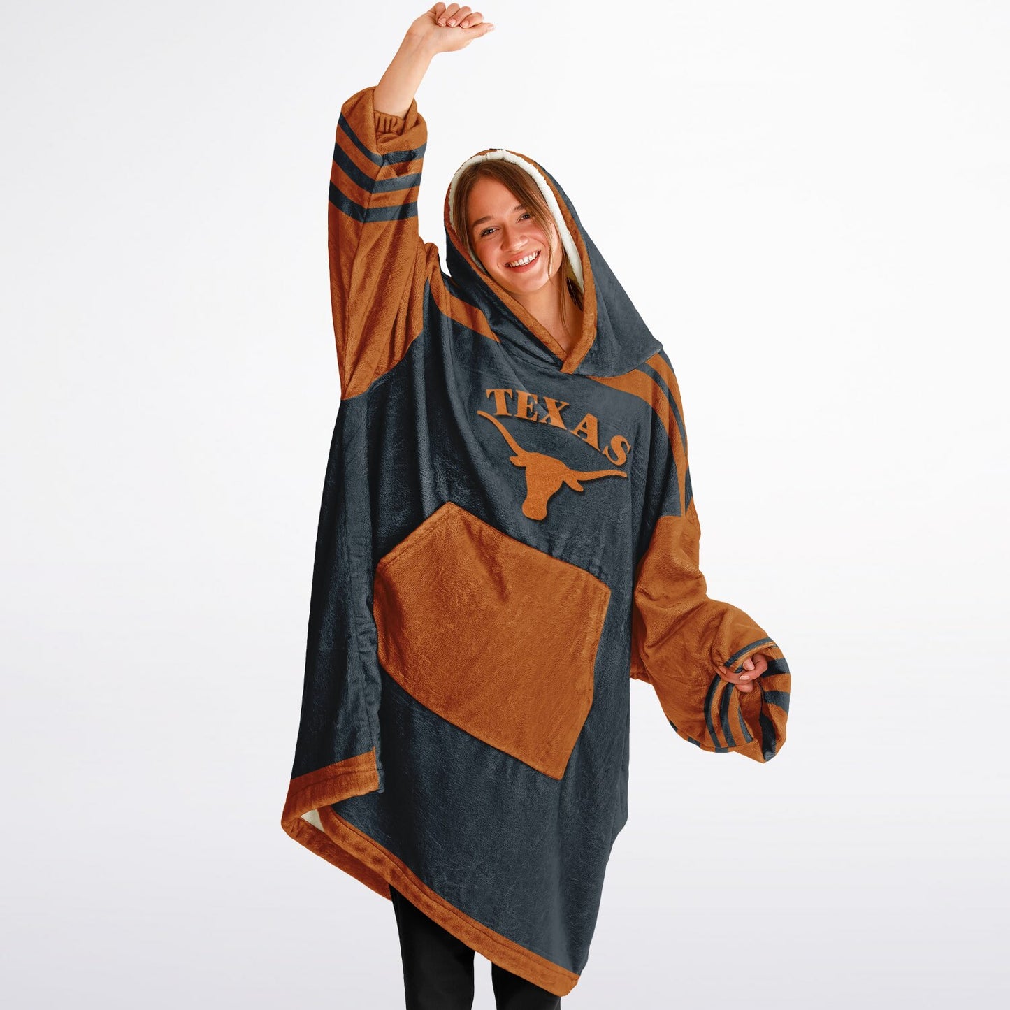 Texas Grey & Burnt Orange Cuddle Hoodie  "Hook-em Horns"  Gift for Texas Fans & Alumni