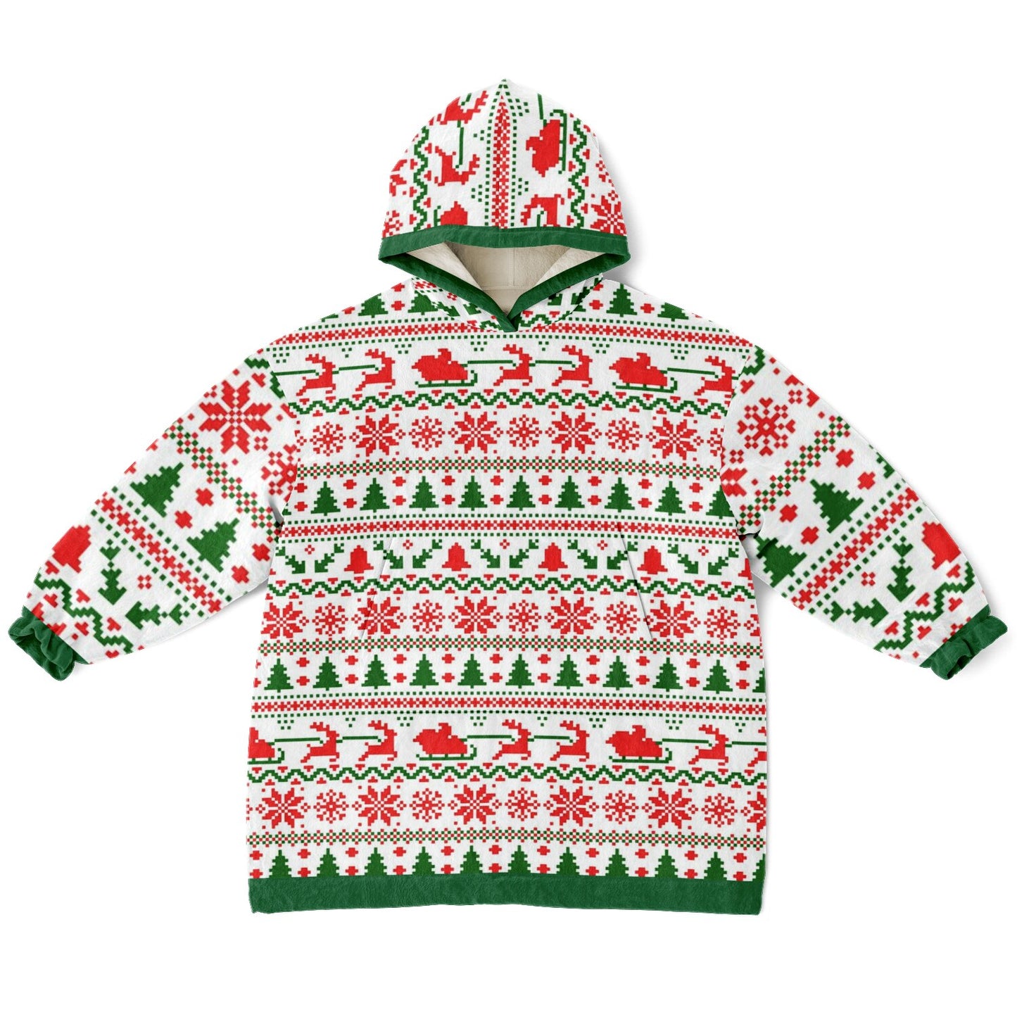 Youth Festive Christmas Santa Sleigh Family Fun Oversize Hooded Blanket