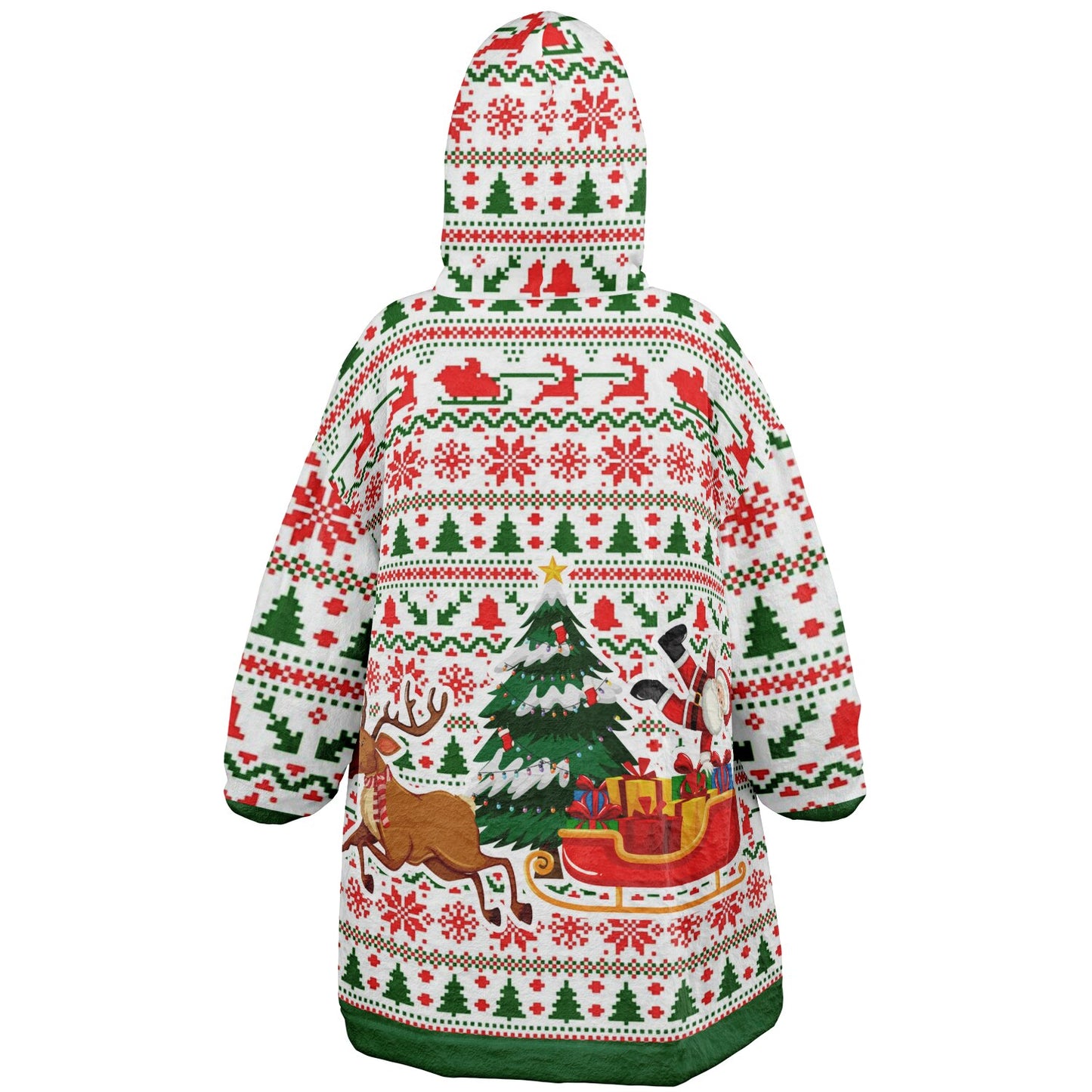 Youth Festive Christmas Santa Sleigh Family Fun Oversize Hooded Blanket