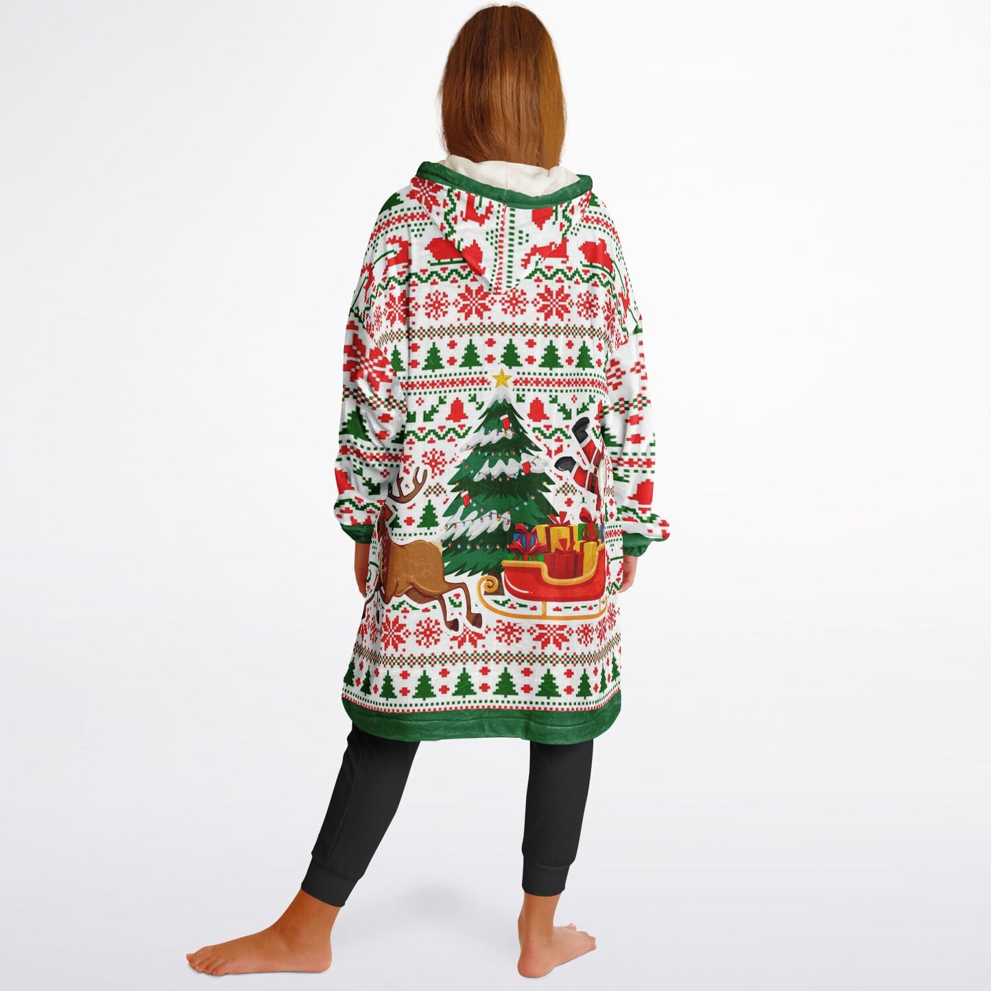 Youth Festive Christmas Santa Sleigh Family Fun Oversize Hooded Blanket