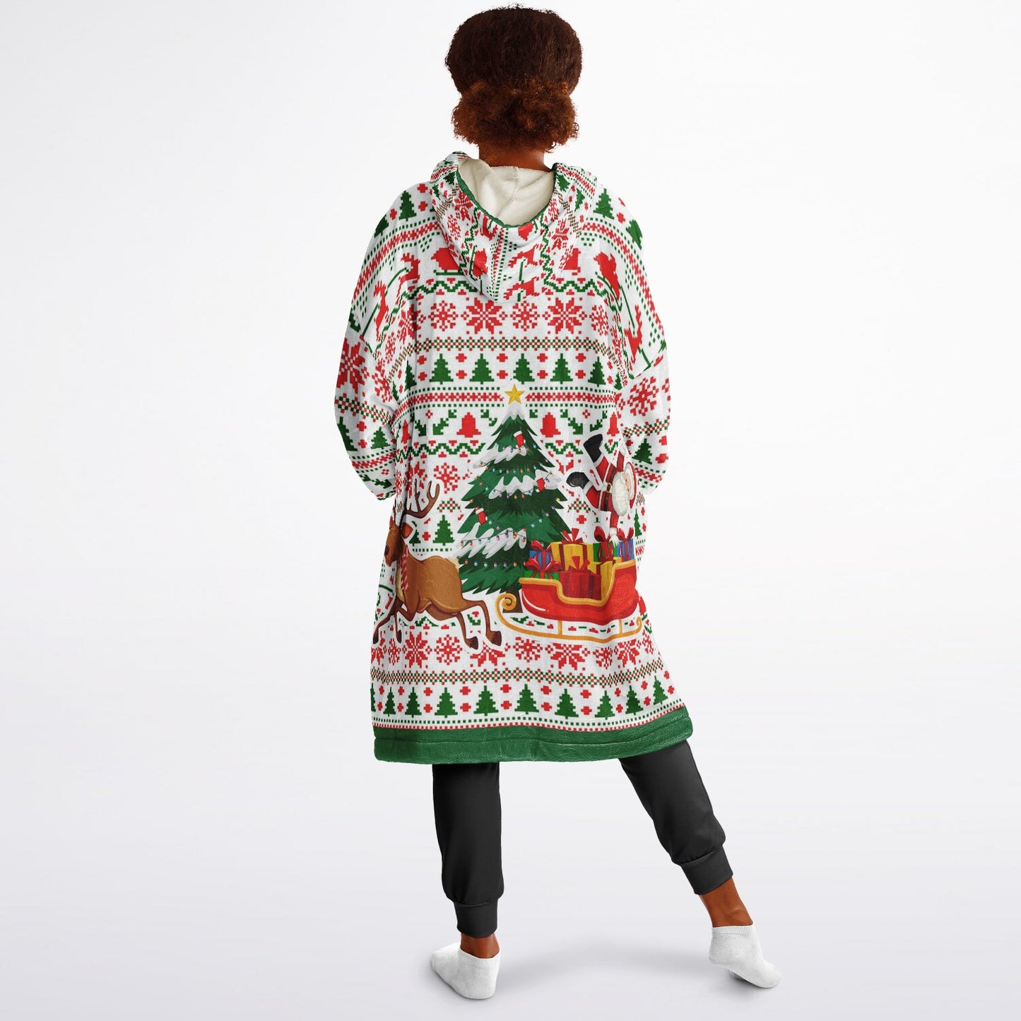 Youth Festive Christmas Santa Sleigh Family Fun Oversize Hooded Blanket