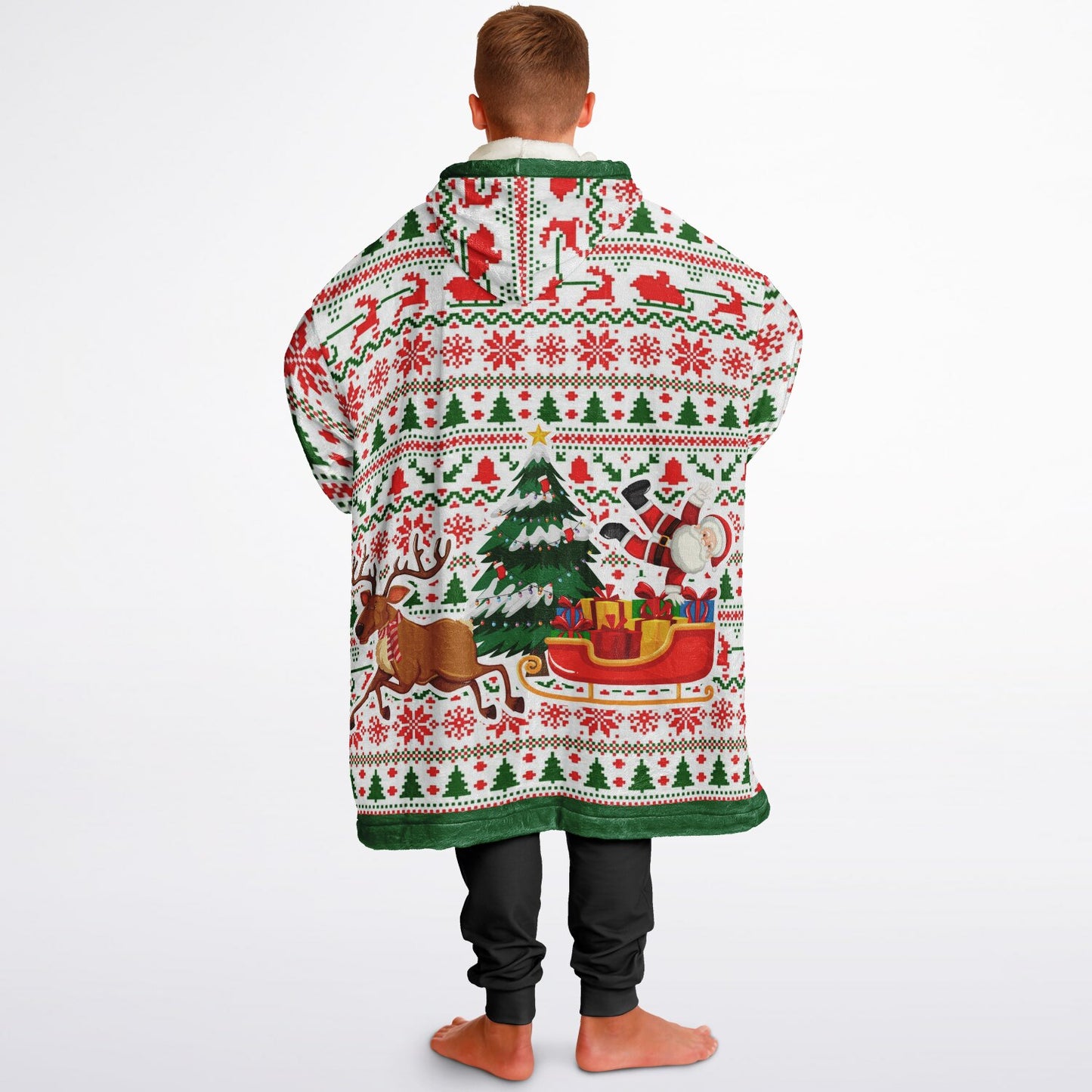 Youth Festive Christmas Santa Sleigh Family Fun Oversize Hooded Blanket