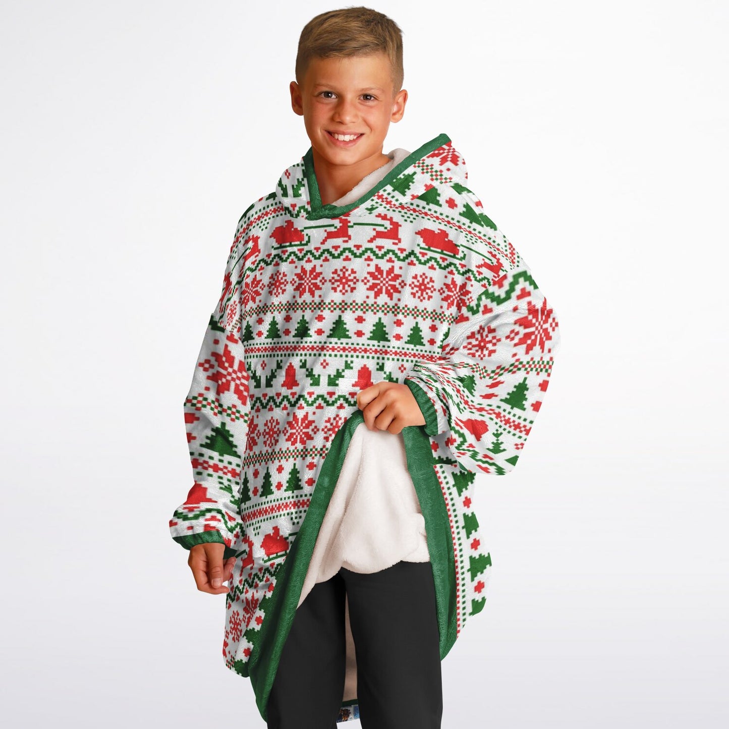 Youth Festive Christmas Santa Sleigh Family Fun Oversize Hooded Blanket