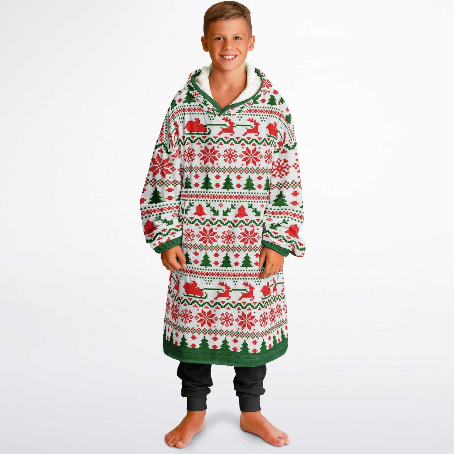 Youth Festive Christmas Santa Sleigh Family Fun Oversize Hooded Blanket