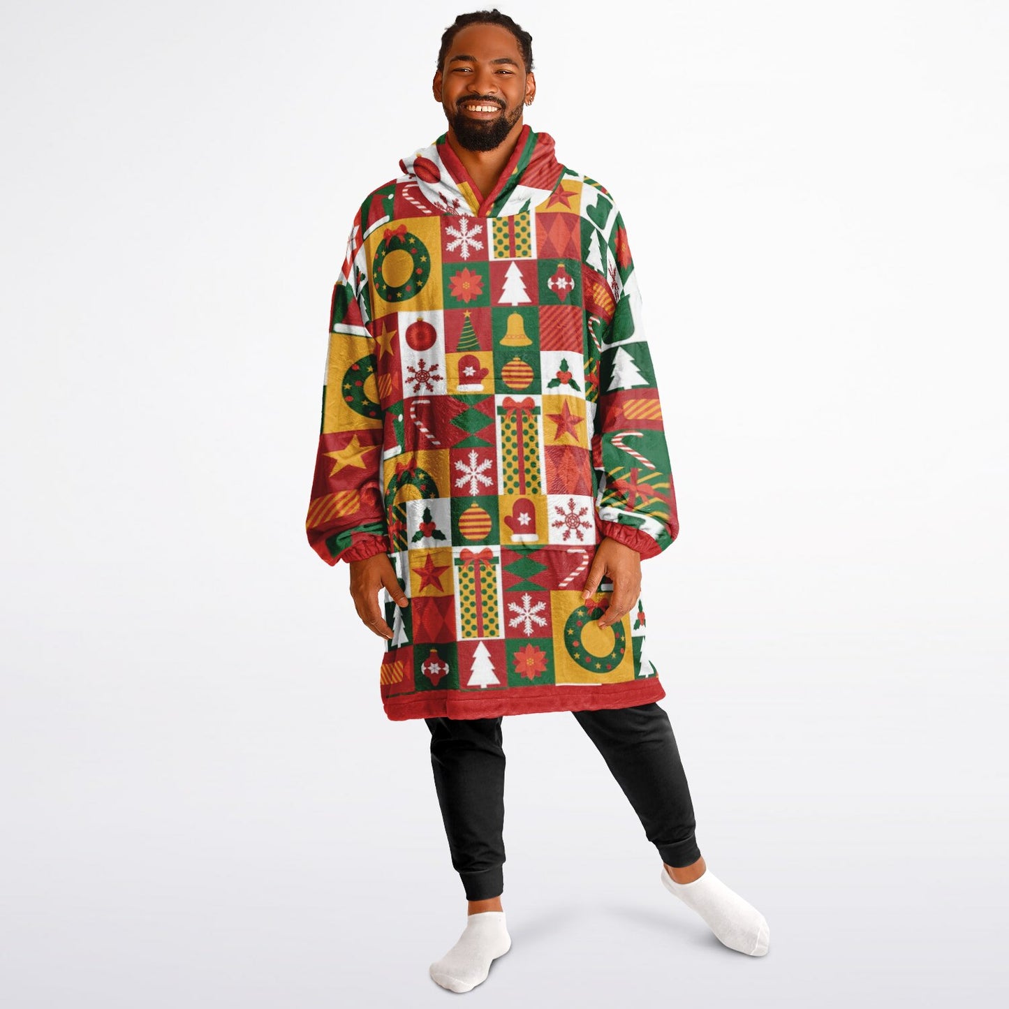 Holiday Festive Colorful Family Fun Oversize Hooded Blanket SnuggleFit