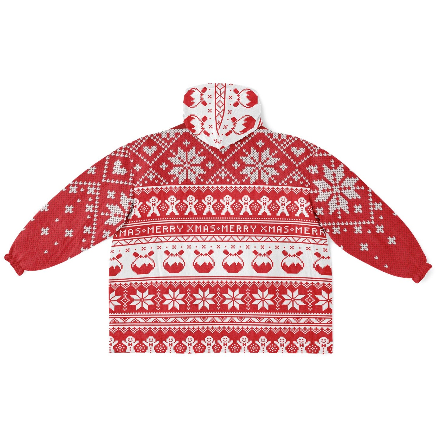 Red Christmas Snowy Happy Oversize Hooded Blanket Fun SnuggleFit